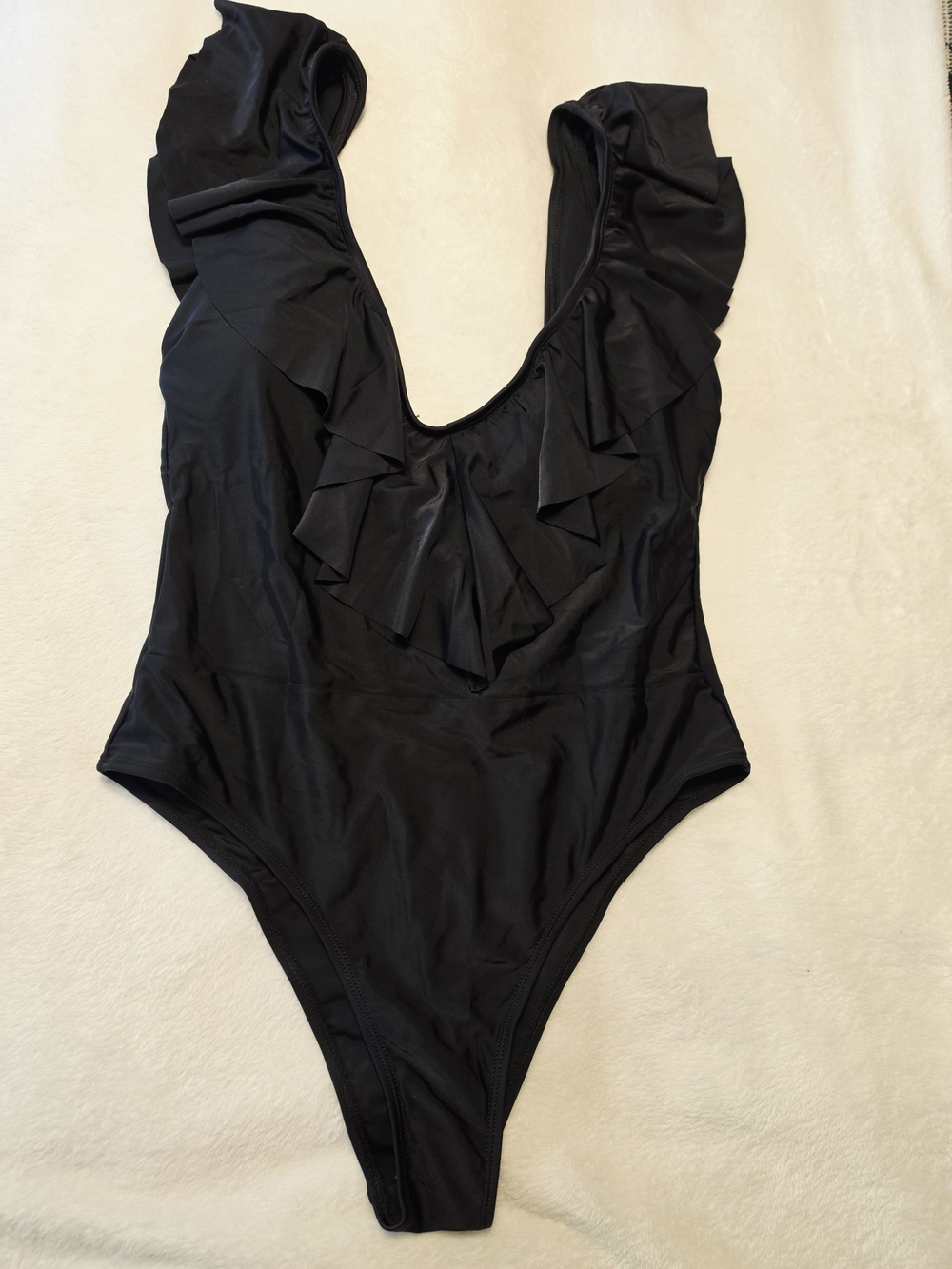 Cupshe Black Ruffle One-Piece Swimsuit